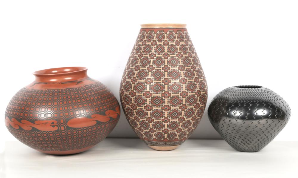 THREE MATA ORTIZ POTTERY VESSELSeach