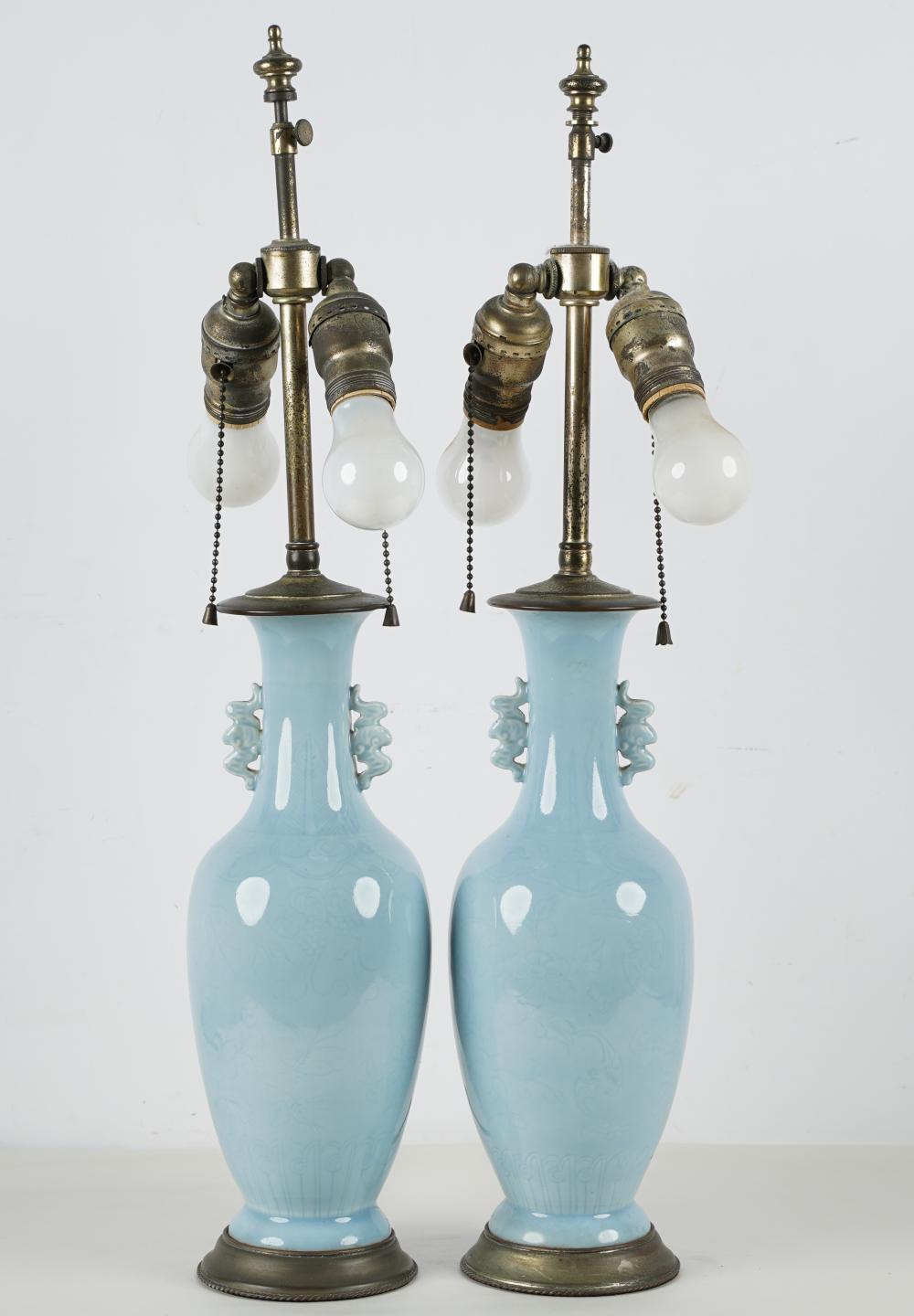 PAIR OF CHINESE PALE BLUE PORCELAIN
