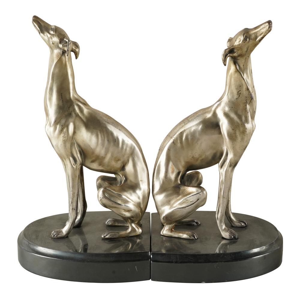 PAIR OF ART DECO GREYHOUND BOOKENDSsilvered 33436e
