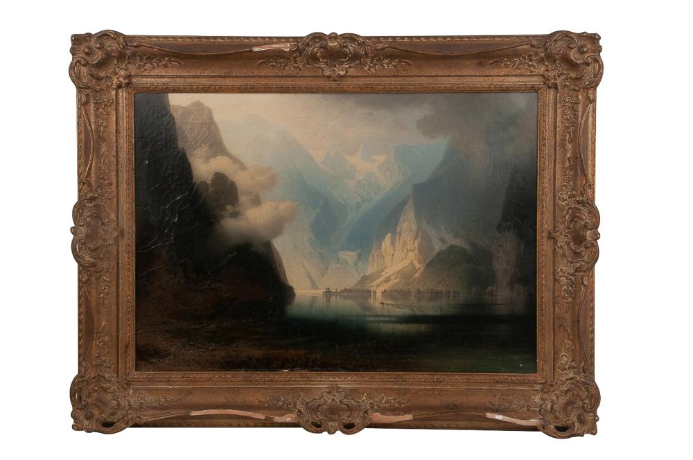 AFTER THOMAS MORAN: MOUNTAIN LANDSCAPEoil