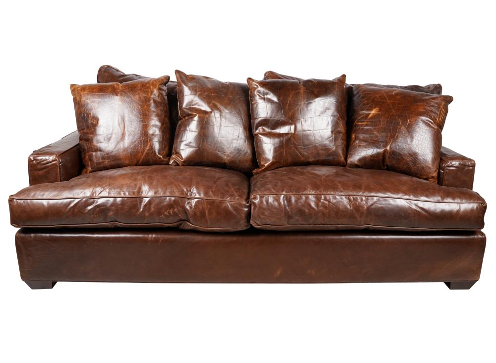 BARCLAY BUTERA BROWN LEATHER SOFAwith