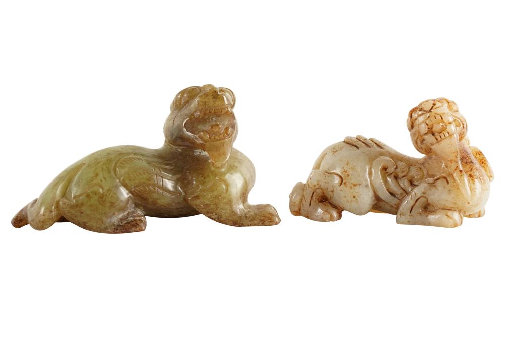 TWO CARVED JADE FOO DOG FIGURESCondition  3343a4
