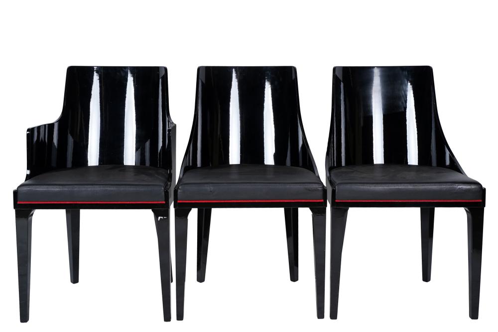 THREE ROCHE BOBOIS DINING CHAIRSblack-lacquered