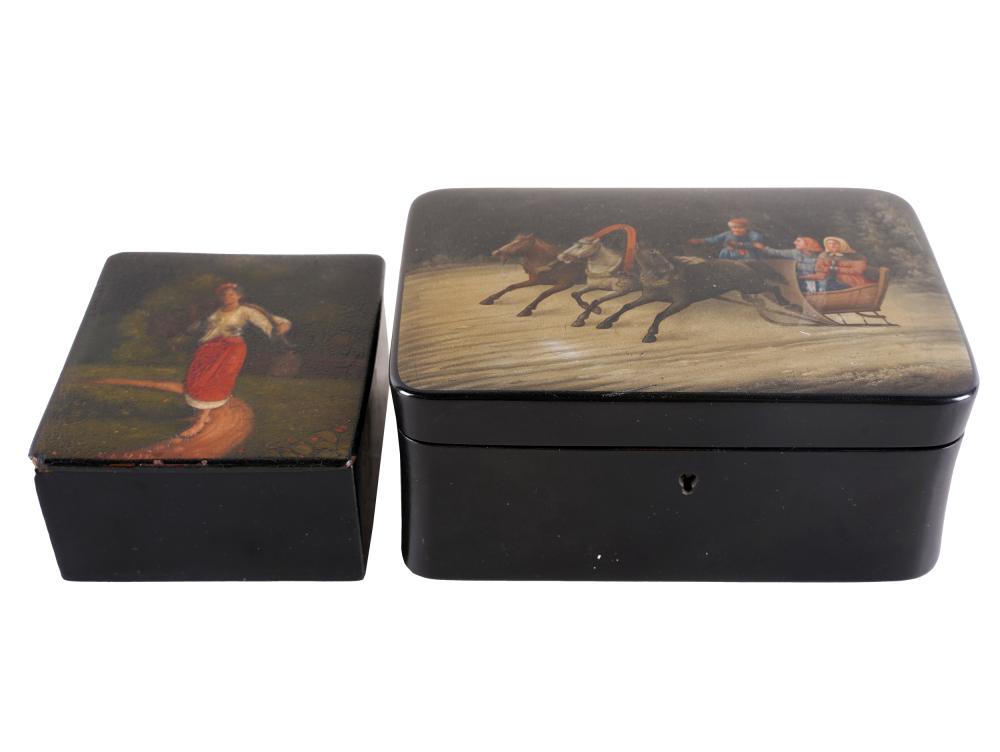 TWO ANTIQUE RUSSIAN LACQUERED BOXESone