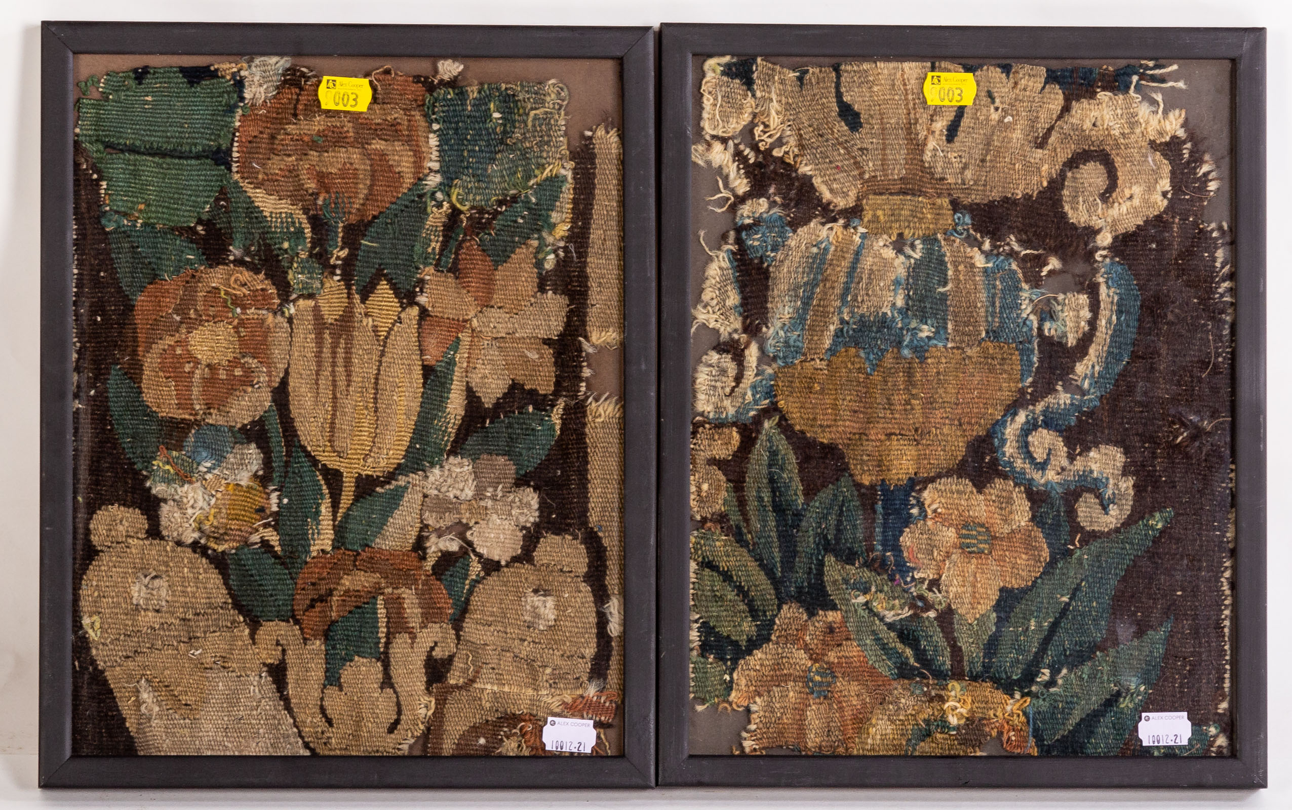 TWO FRAMED ANTIQUE TAPESTRY FRAGMENTS 334429