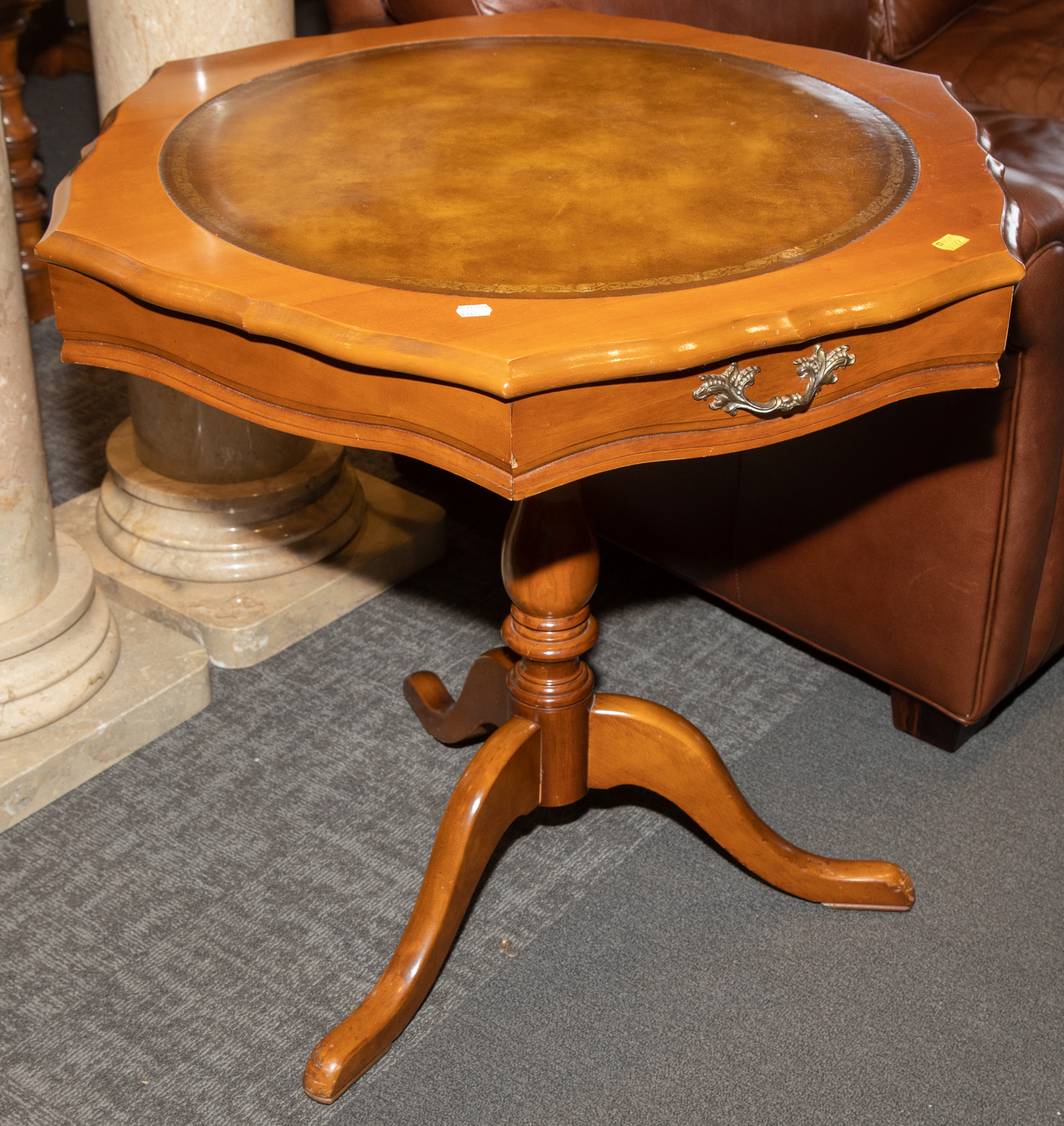 LEATHER TOP LAMP TABLE 27 3/4 in. H.