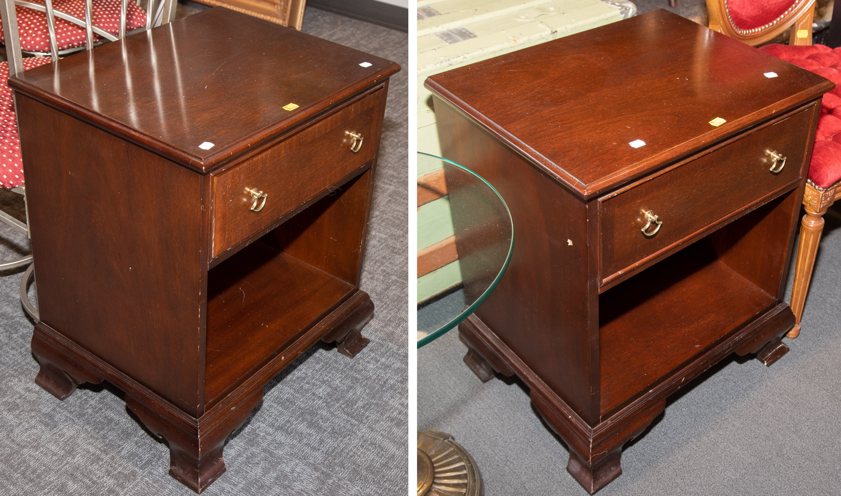 A PAIR OF CHIPPENDALE MAHOGANY BEDSIDE