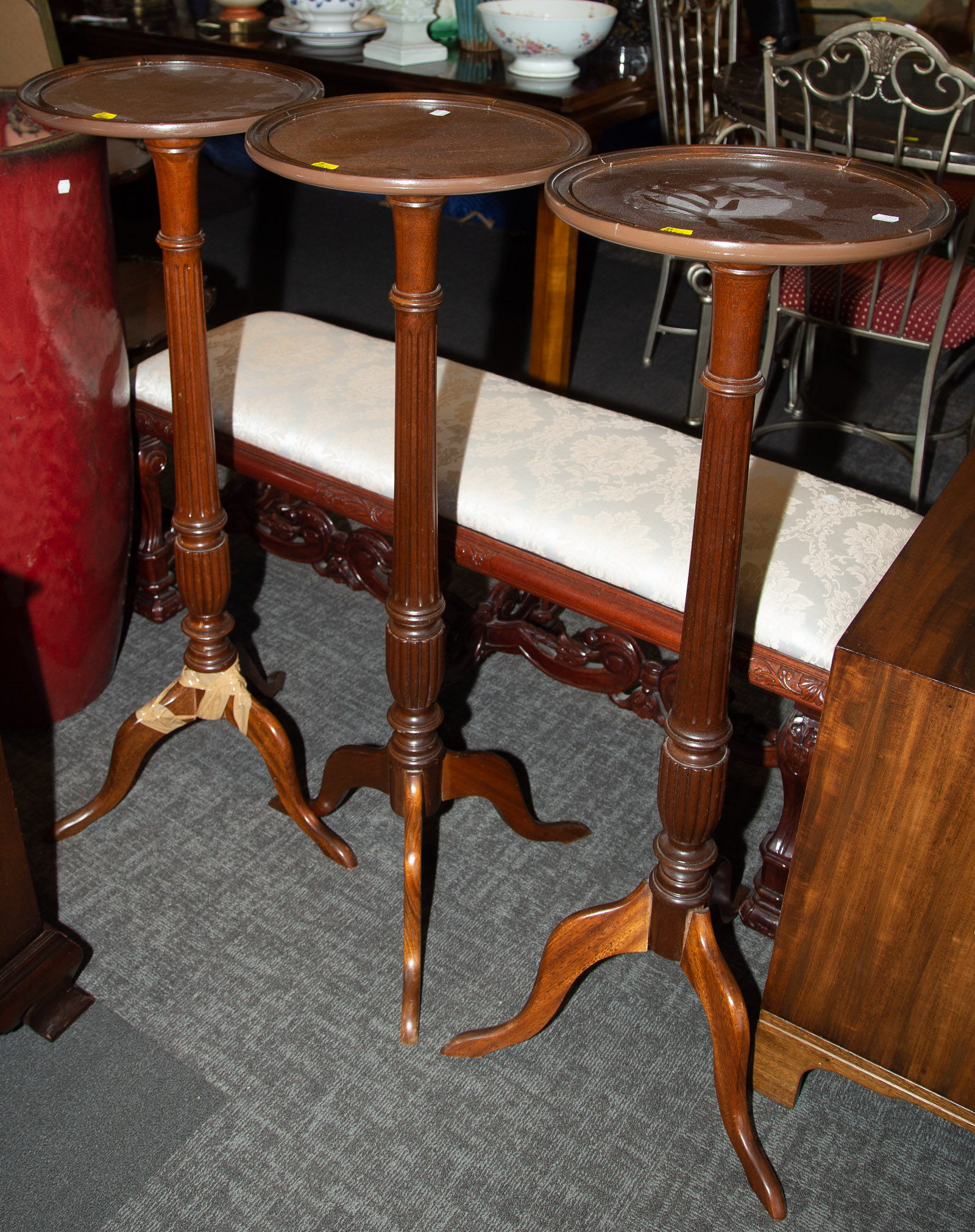 THREE MAHOGANY PLANT STANDS 41 1/4 in.