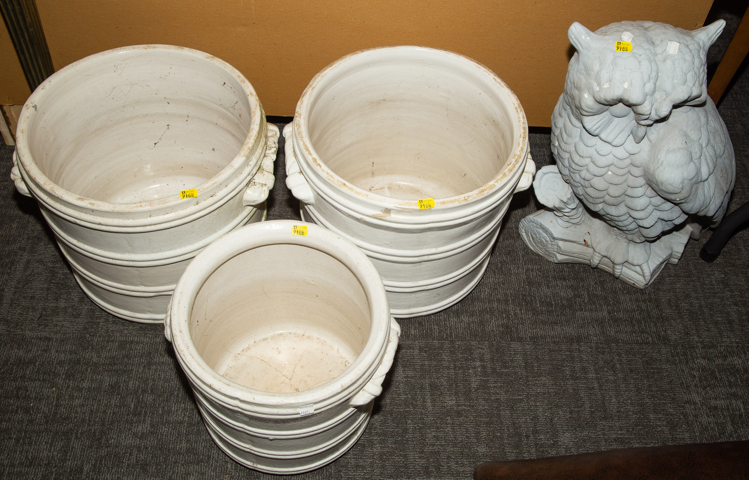 THREE LARGE CERAMIC PLANTERS; LARGE