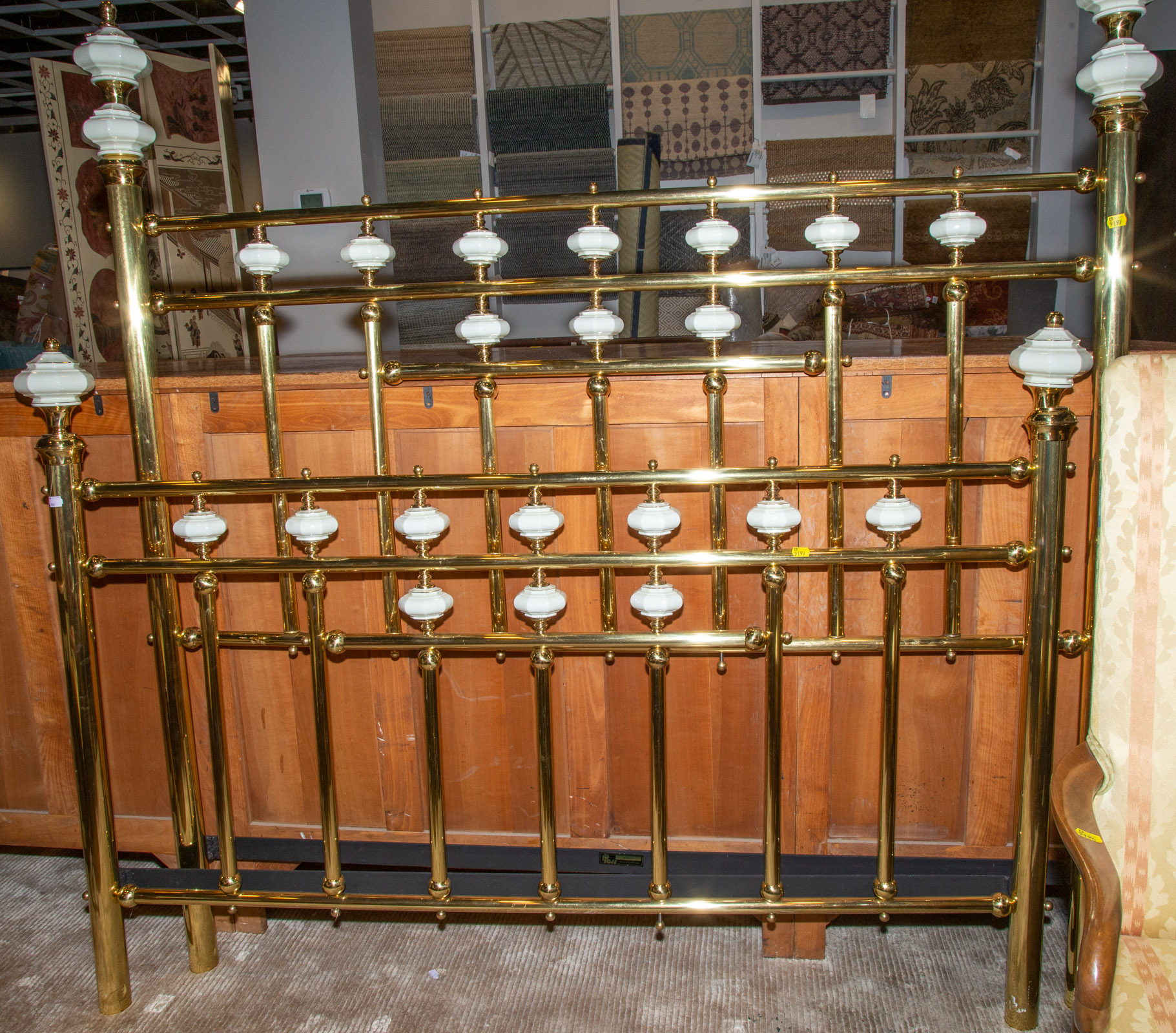 BRASS BED WITH PORCELAIN ACCENTS With