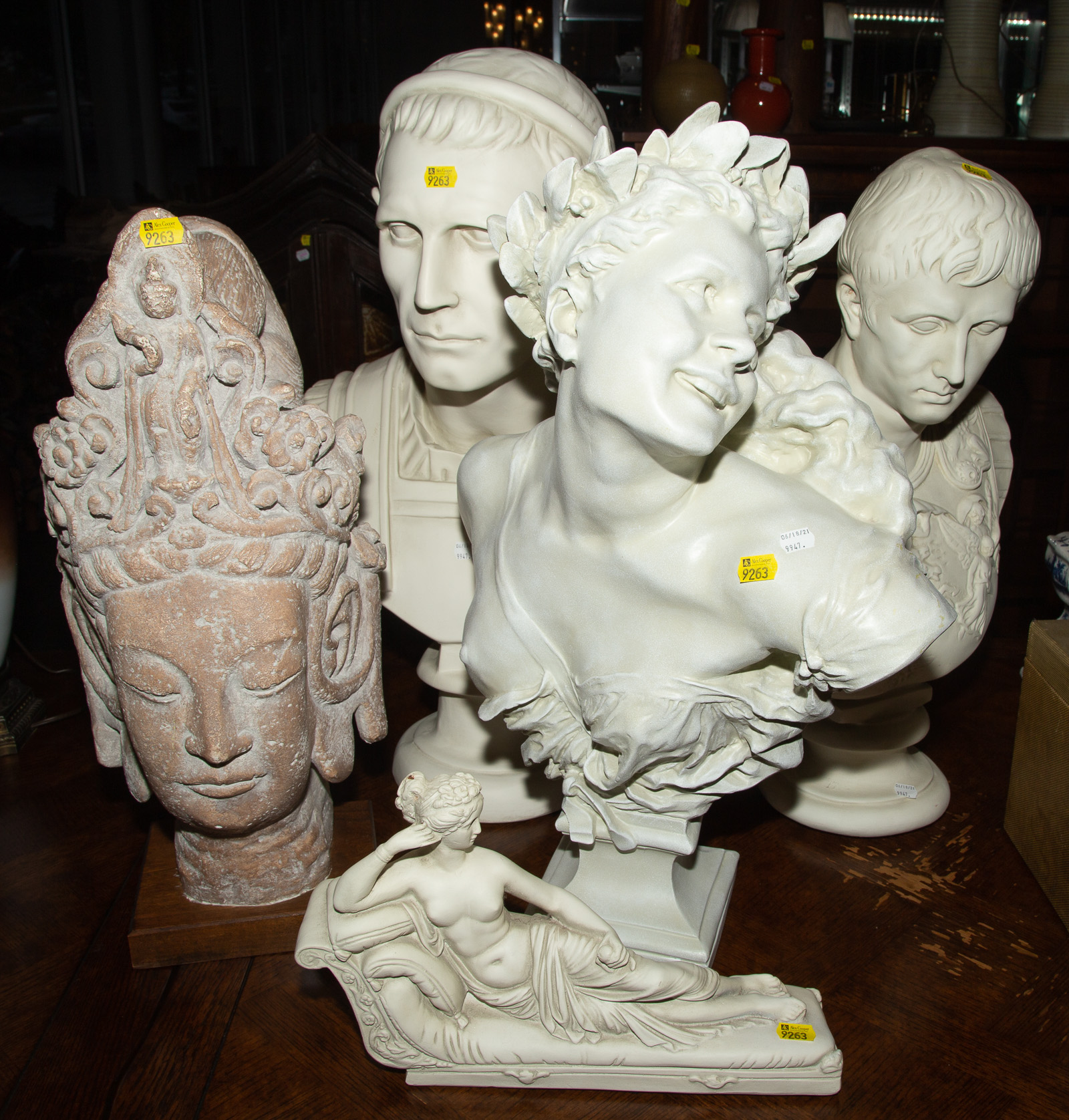 FIVE REPRODUCTION BUSTS & FIGURE