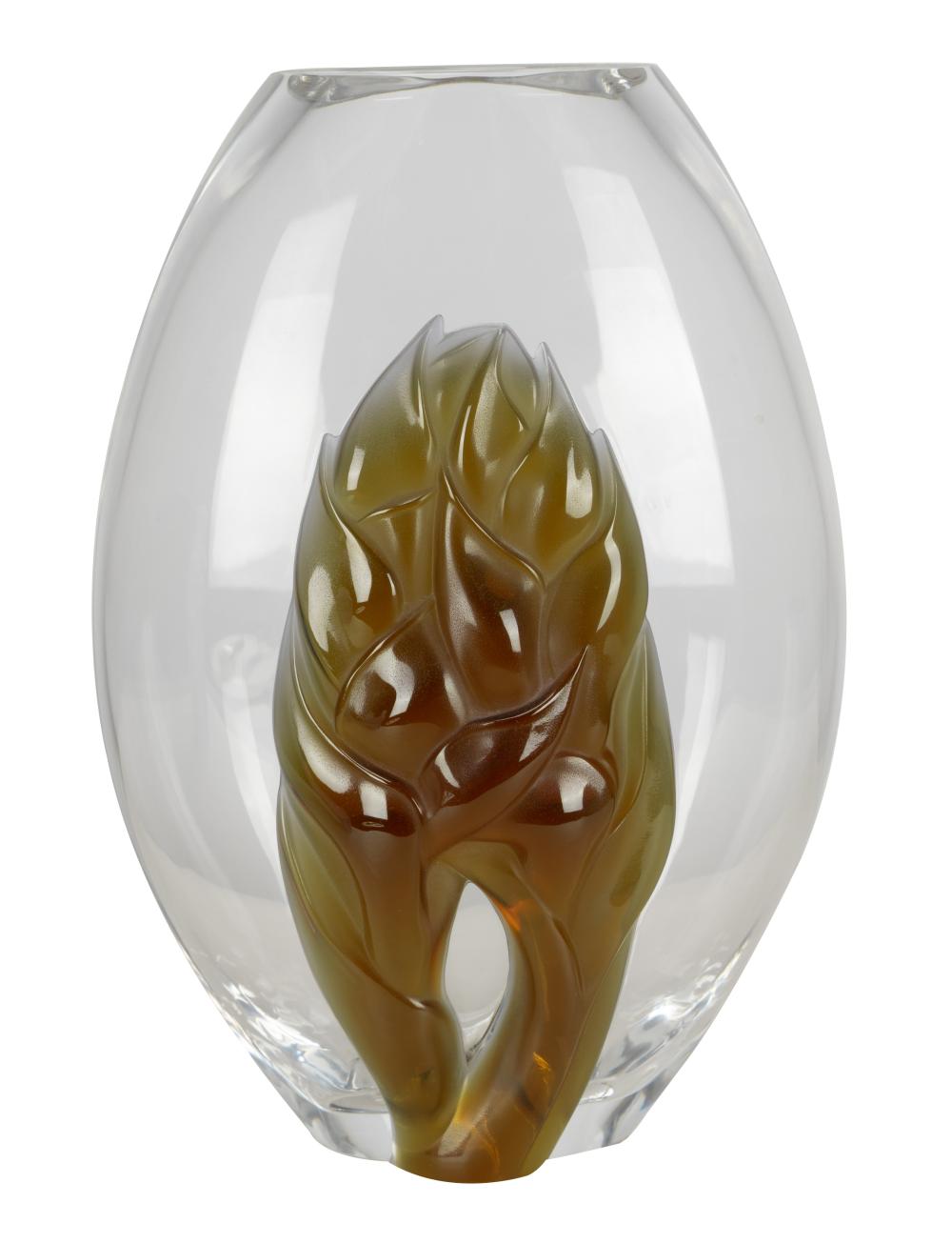 LALIQUE CLEAR & GREEN MOLDED GLASS