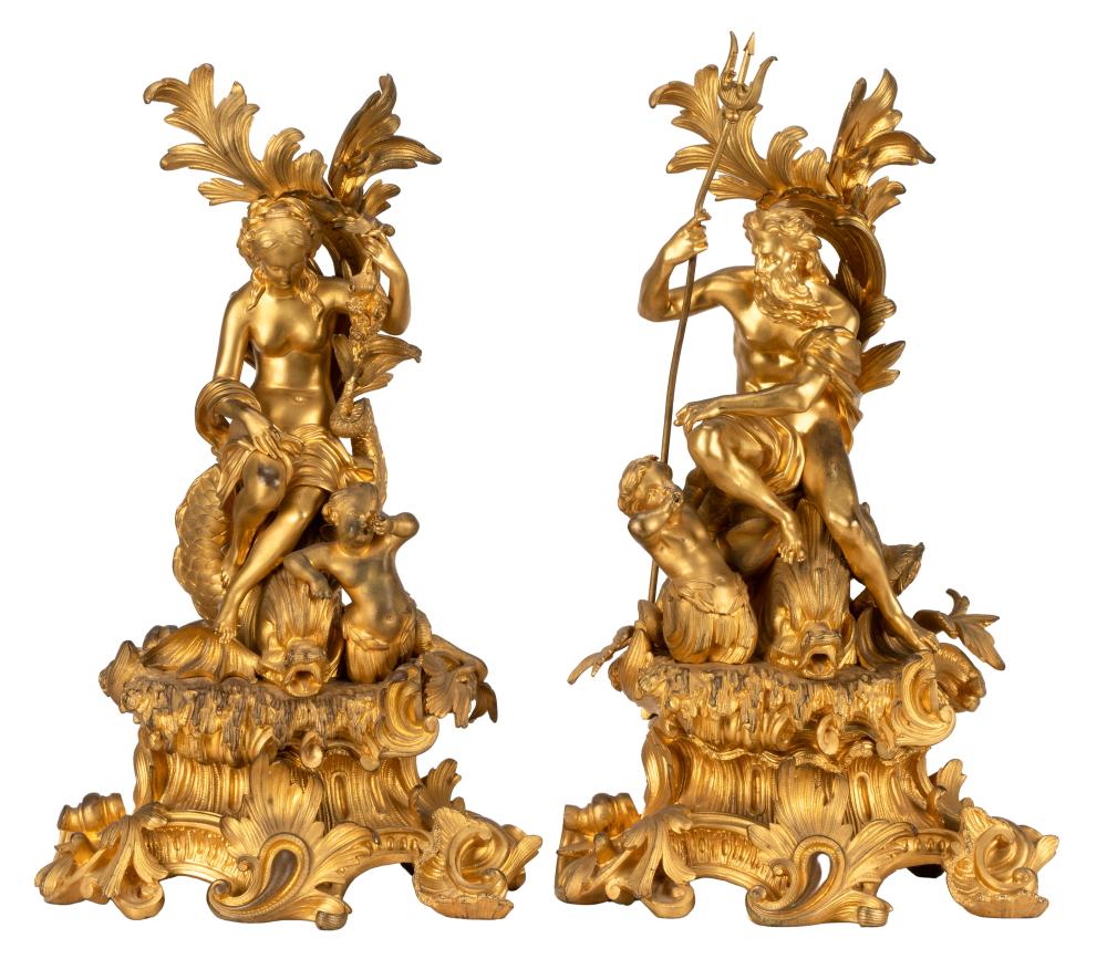 PAIR FRENCH BAROQUE-STYLE GILT BRONZE