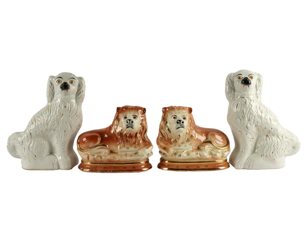 TWO PAIRS OF STAFFORDSHIRE ANIMAL