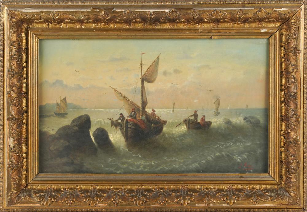 J. GROSS: "FISHING BOATS AT PAVILIPPO"oil