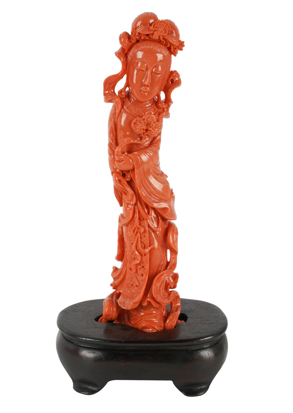 CHINESE CARVED CORAL QUAN YIN FIGUREwith 331ed5