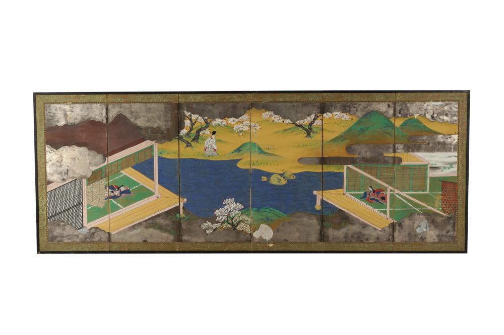 JAPANESE SIX-PANEL SCREENmounted to