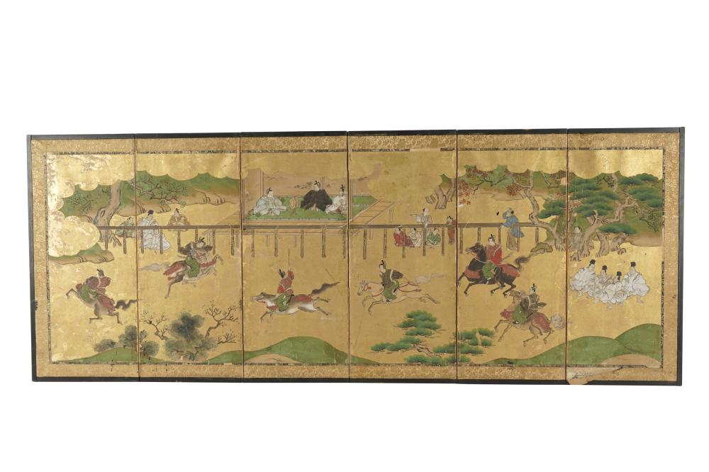 JAPANESE SIX-PANEL SCREENmounted