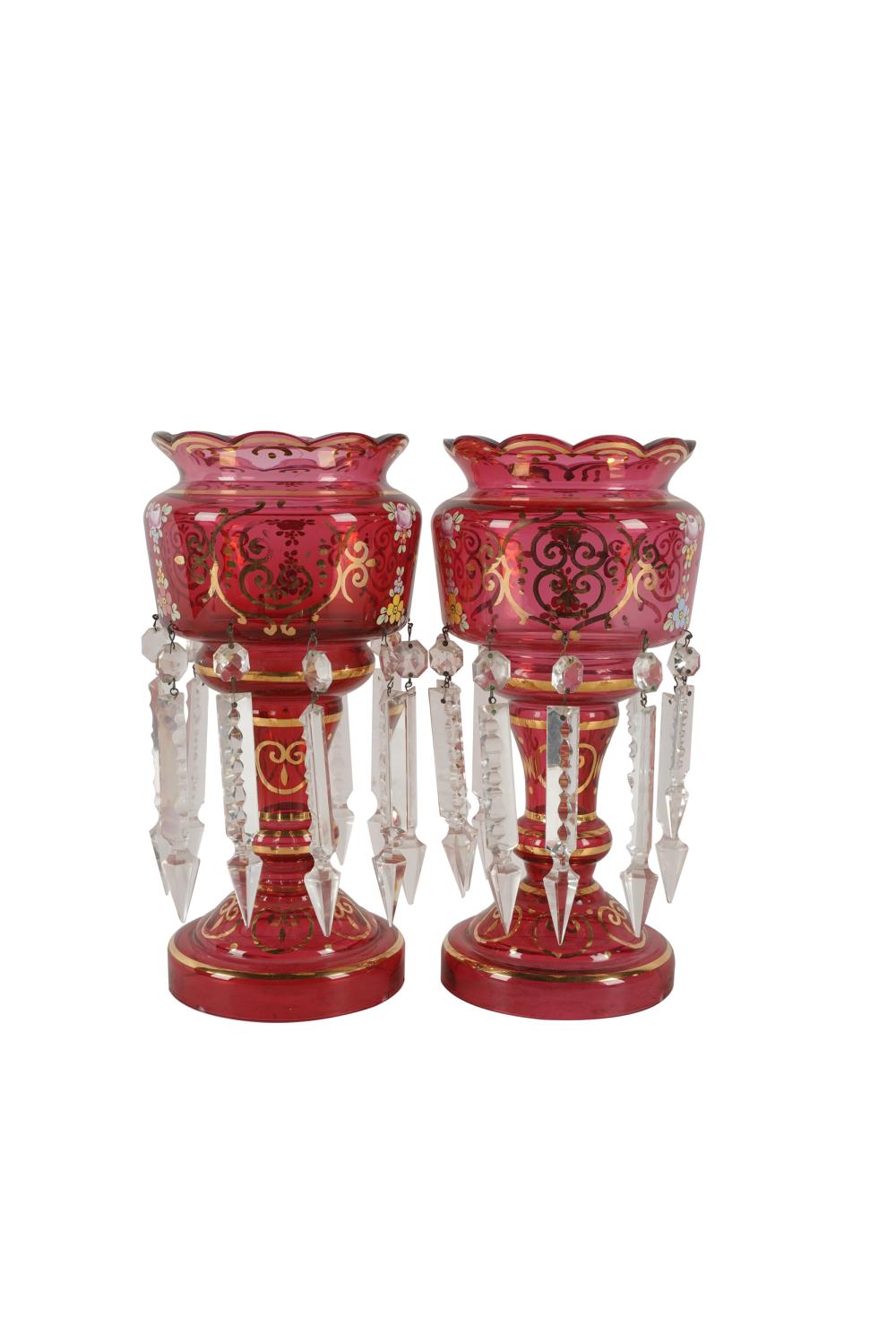 PAIR OF CRANBERRY GLASS GIRANDOLESeach