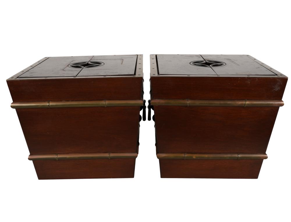 PAIR OF BRASS-BOUND WOOD PLANTERSwith