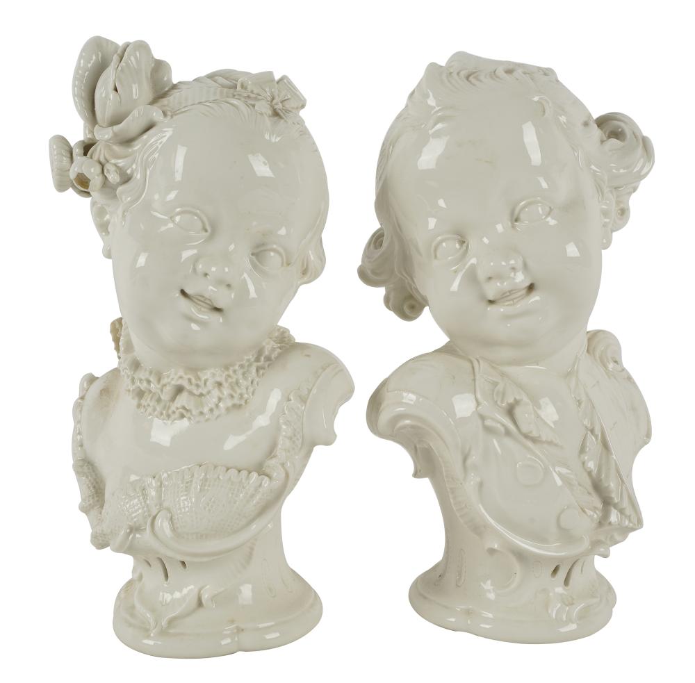 PAIR OF GERMAN PORCELAIN BUSTSeach