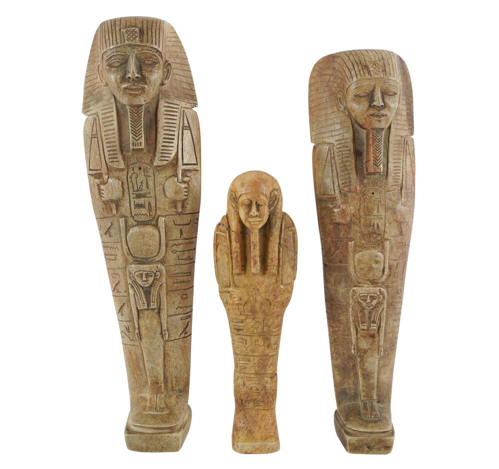 THREE EGYPTIAN-STYLE ALABASTER CARVINGSof