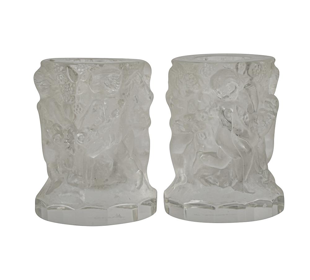 TWO LALIQUE GLASS CANDLE HOLDERSeach 331fab