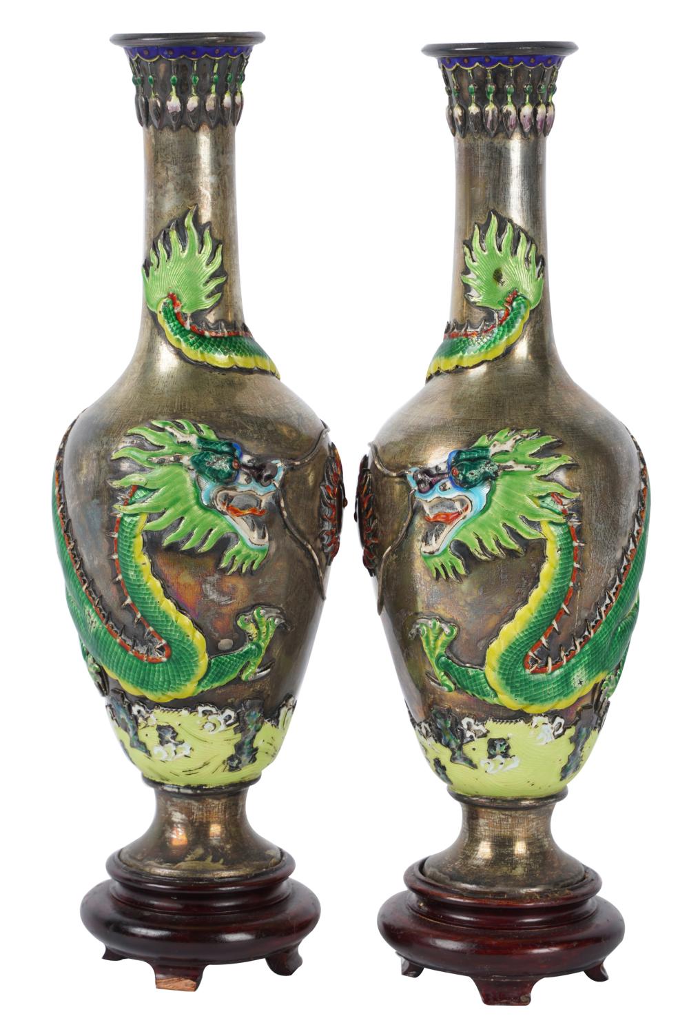 PAIR OF JAPANESE SILVER & CLOISONNE