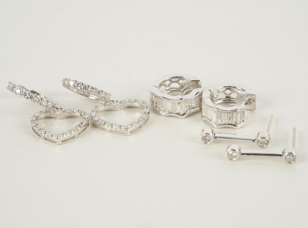 THREE PAIRS OF WHITE GOLD DIAMOND 331fee