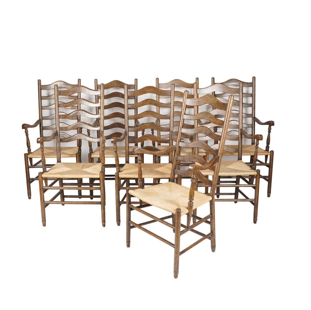 EIGHT LADDERBACK DINING ARMCHAIRSwith