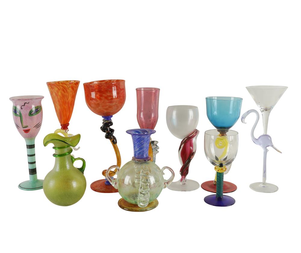 COLLECTION OF ART GLASS STEMWARE