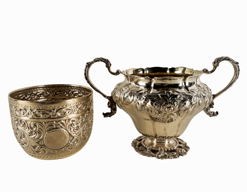 TWO ENGLISH SILVER REPOUSSE SUGAR