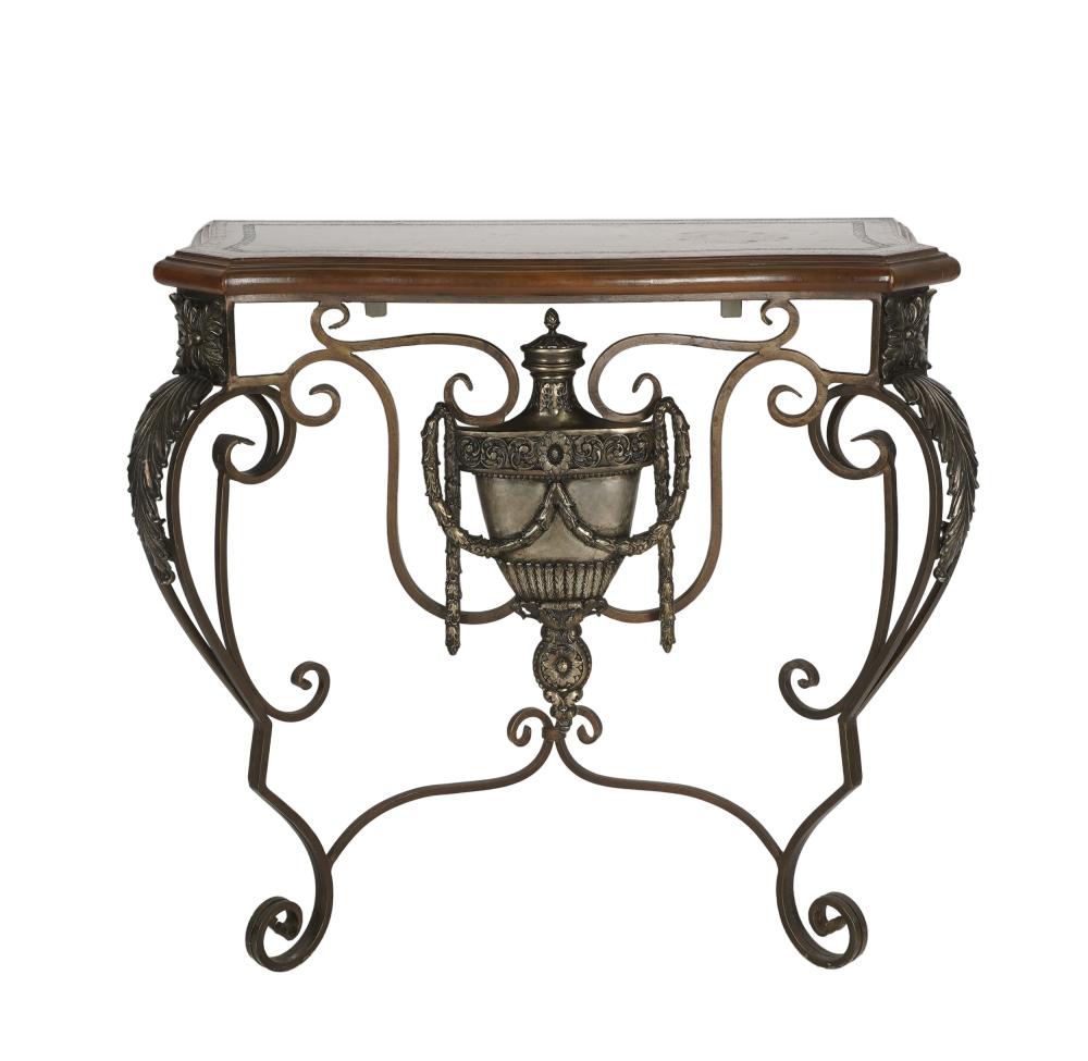 LEATHER-INSET METAL CONSOLE TABLECondition: