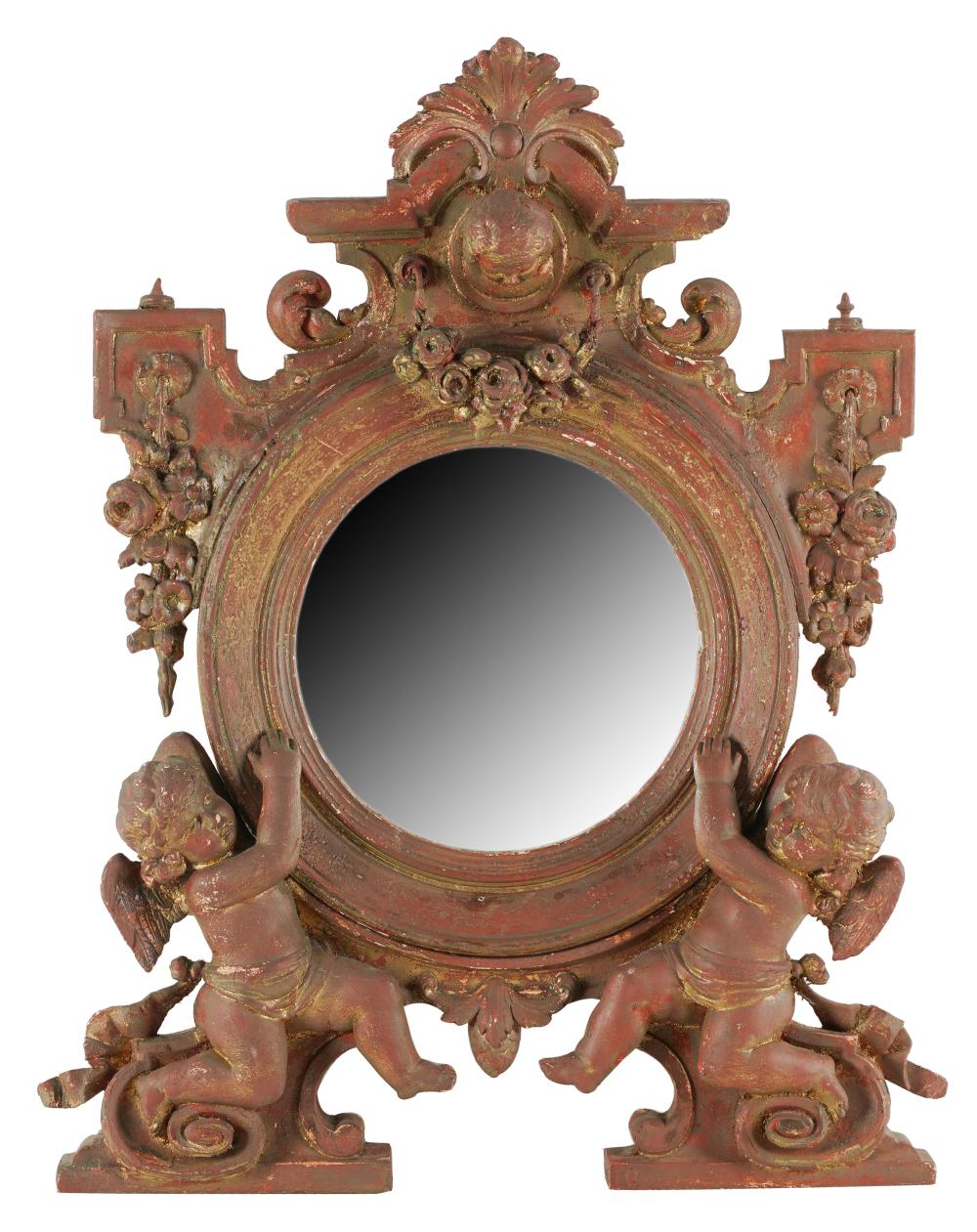 ITALIAN GILT & PAINTED WALL MIRRORcarved