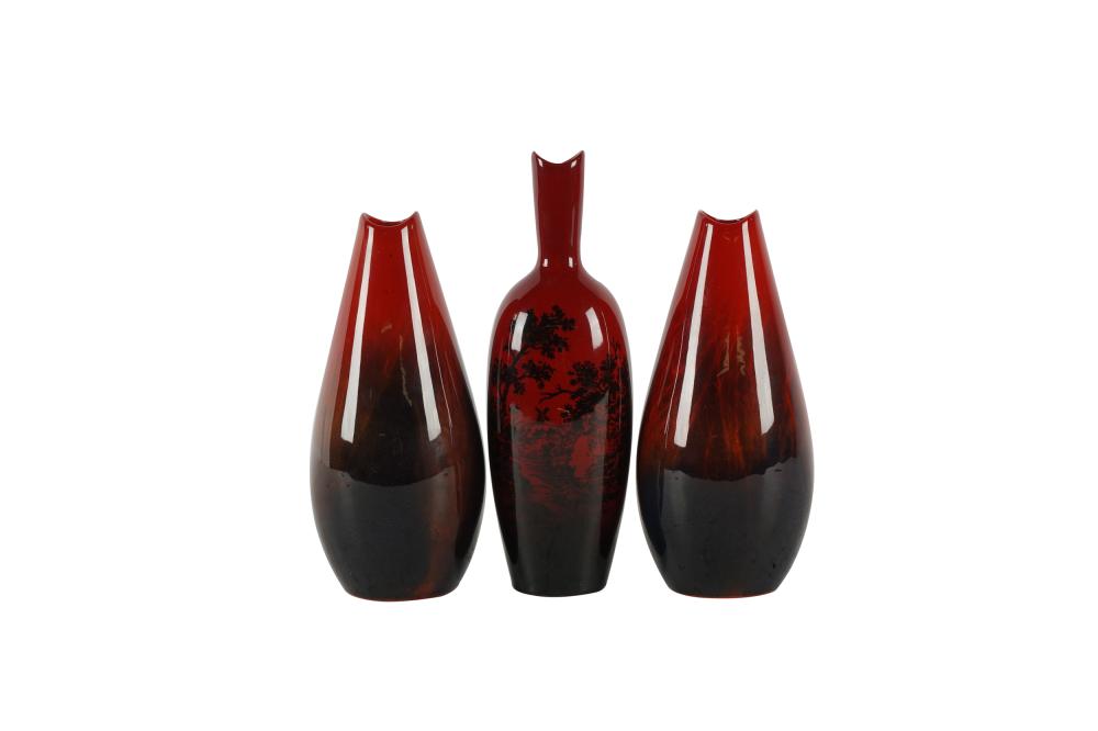 THREE ROYAL DOULTON VASESeach with black