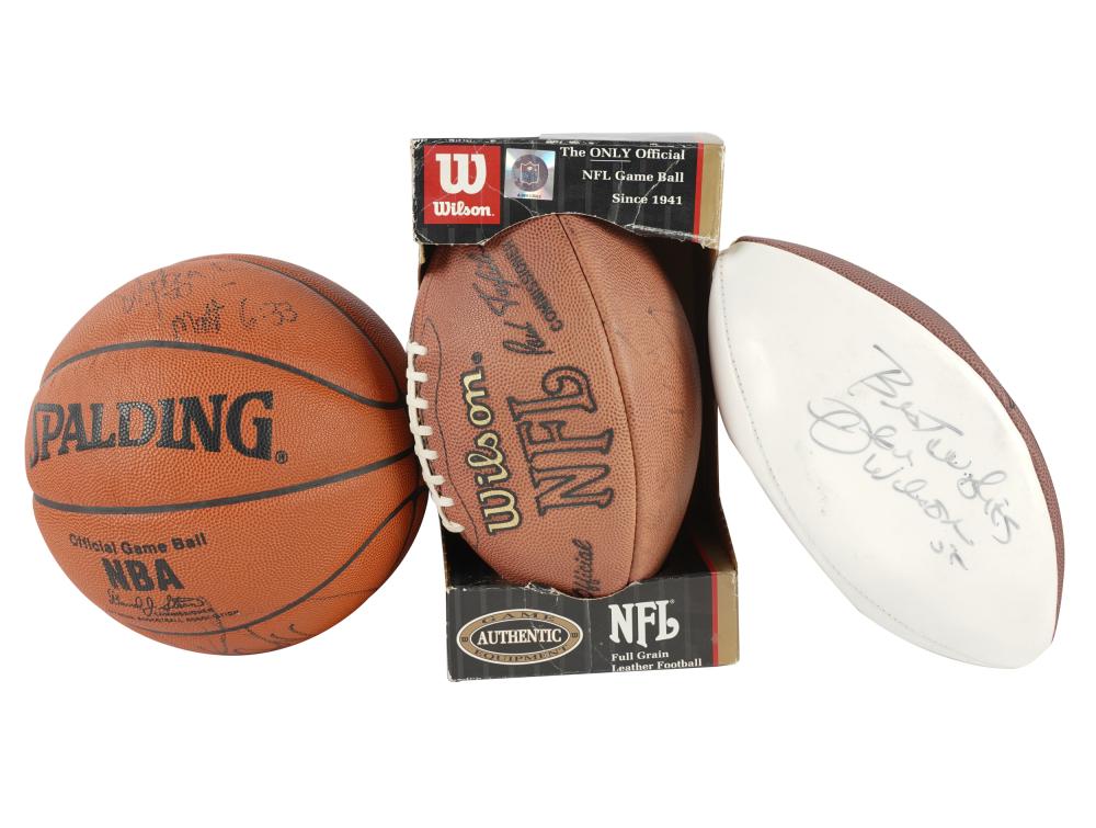 THREE SIGNED BALLScomprising two footballs