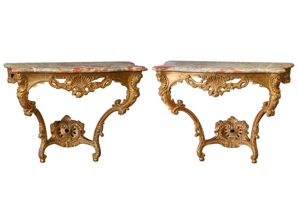 PAIR ROCOCO-STYLE GILTWOOD CONSOLES20th