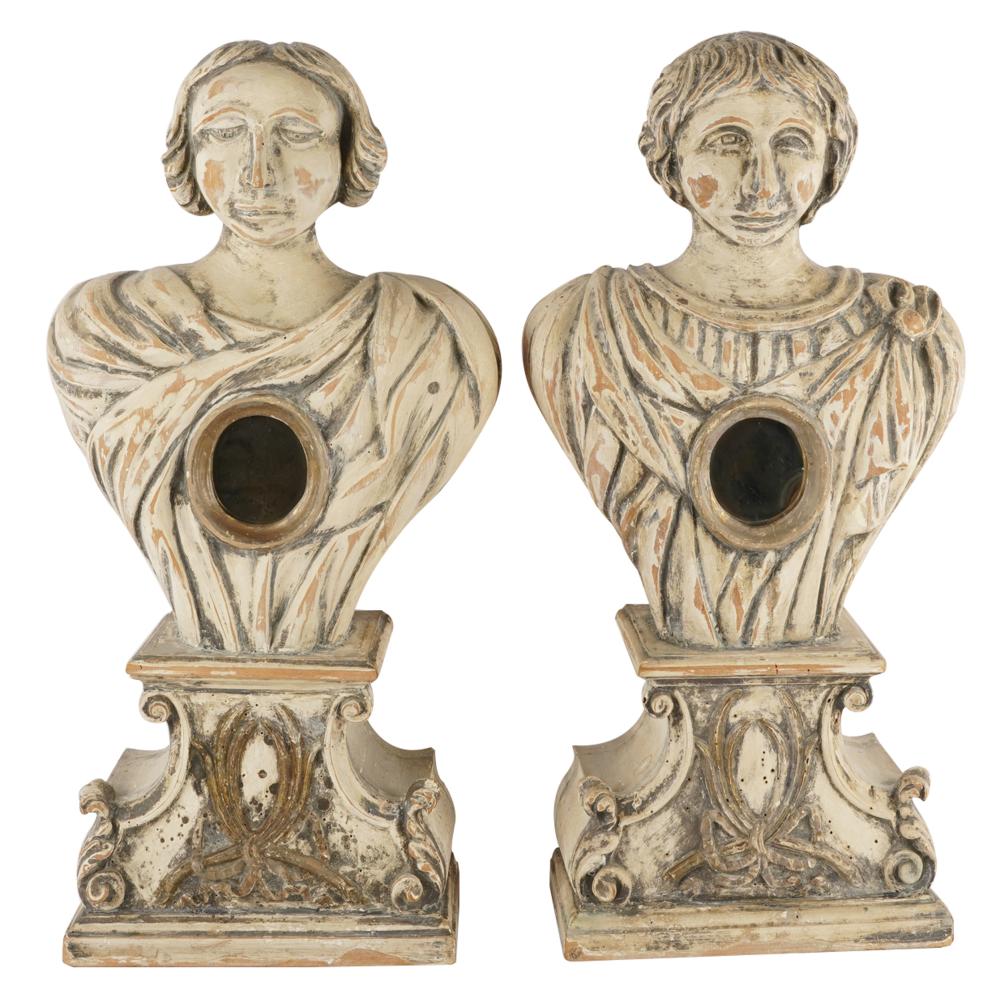 TWO ITALIAN PAINTED WOOD RELIQUARY 3321ca