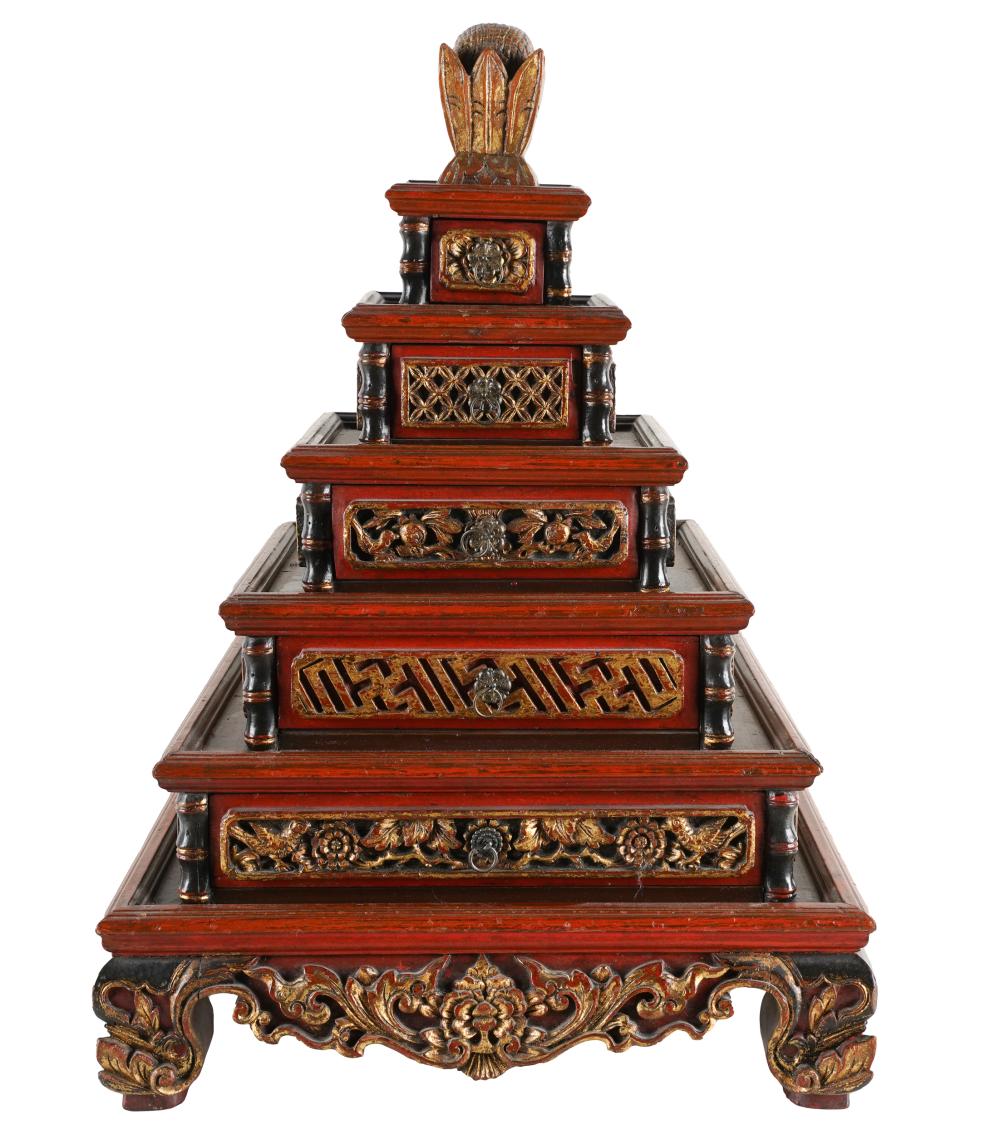 CHINESE CARVED, PAINTED & GILT WOOD