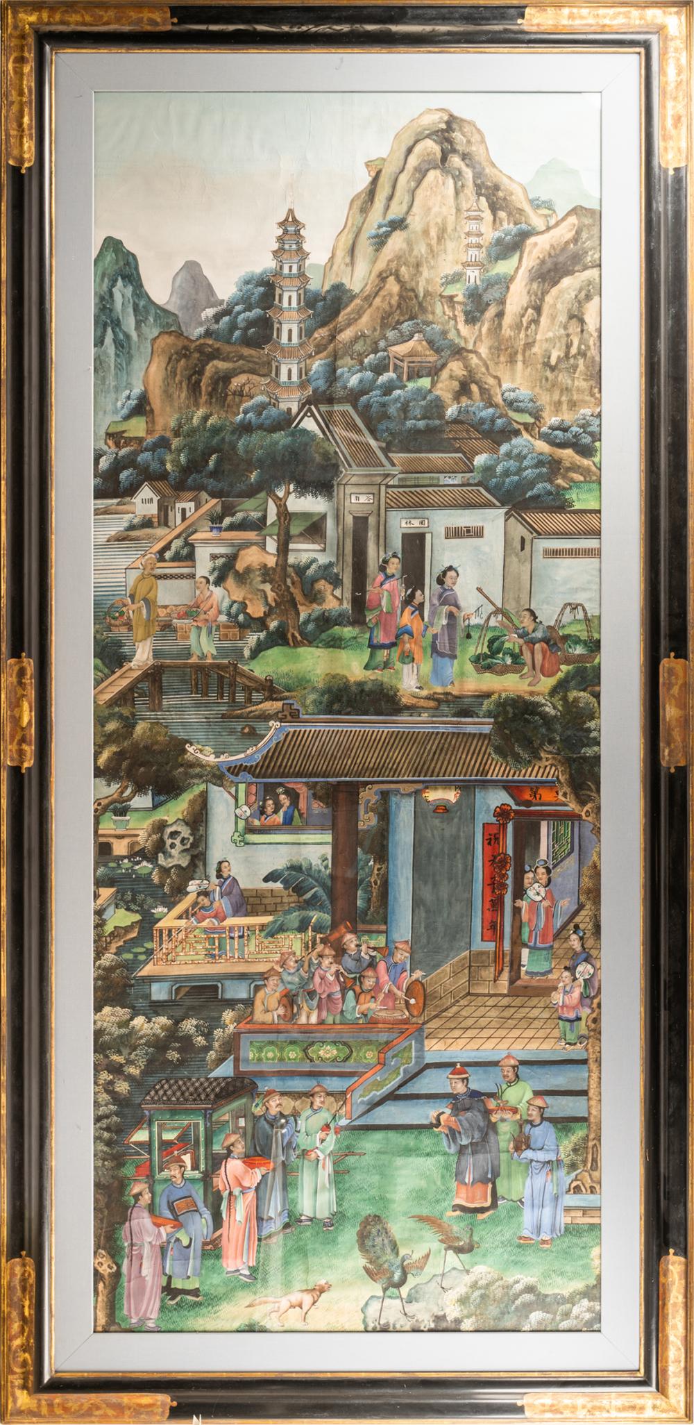 CHINESE FIGURAL LANDSCAPE PAINTINGwatercolor  3321df