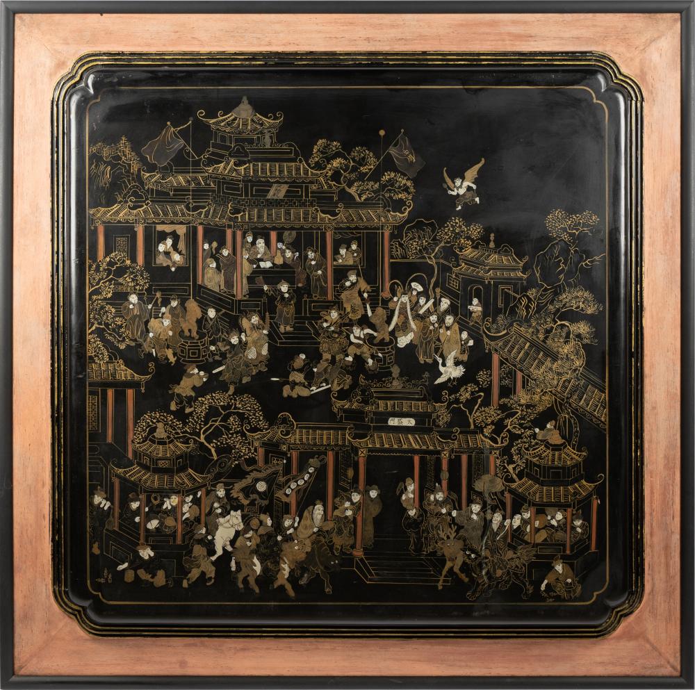 JAPANESE LACQUERED PAINTED PANELmounted 33221e