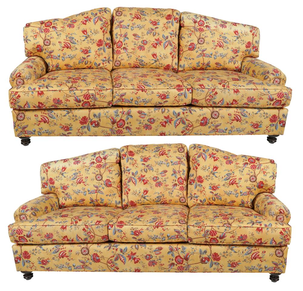 PAIR OF YELLOW FLORAL UPHOLSTERED