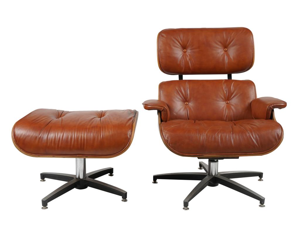 EAMES-STYLE LOUNGE CHAIR & OTTOMANunsigned;
