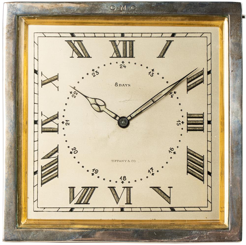 TIFFANY & CO. SILVER EIGHT-DAY CLOCKsigned