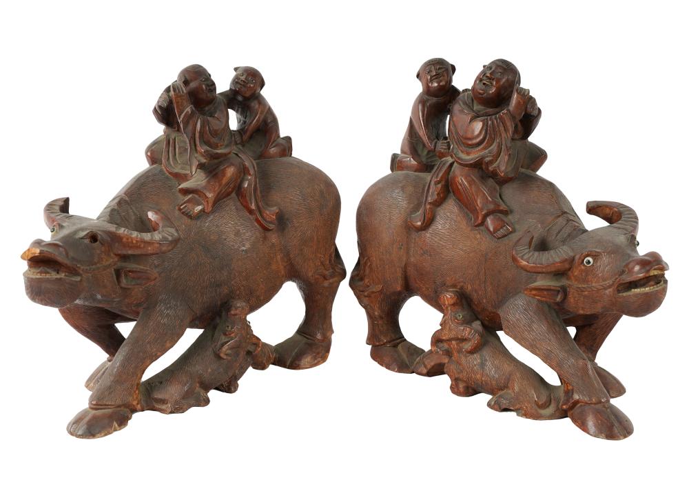 TWO CHINESE CARVED WOOD ANIMAL