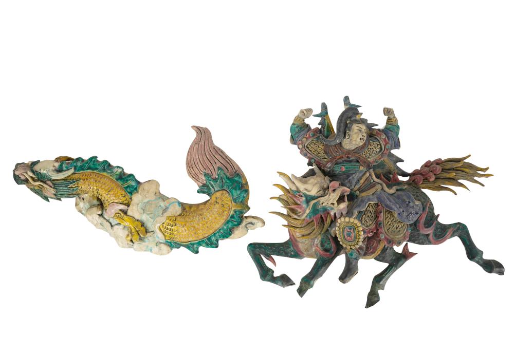 TWO CHINESE CERAMIC ROOF TILESglazed