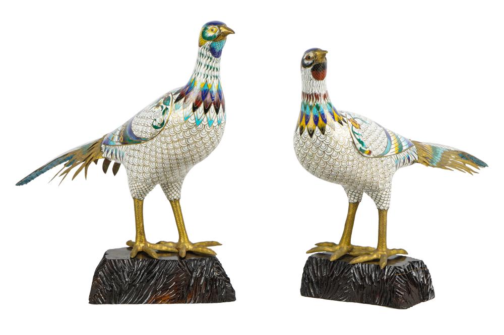 PAIR OF CLOISONNE ENAMELED PHEASANTSeach