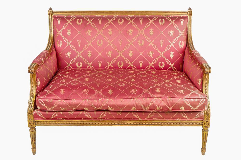 LOUIS XVI STYLE GILTWOOD SETTEEcovered 33236d