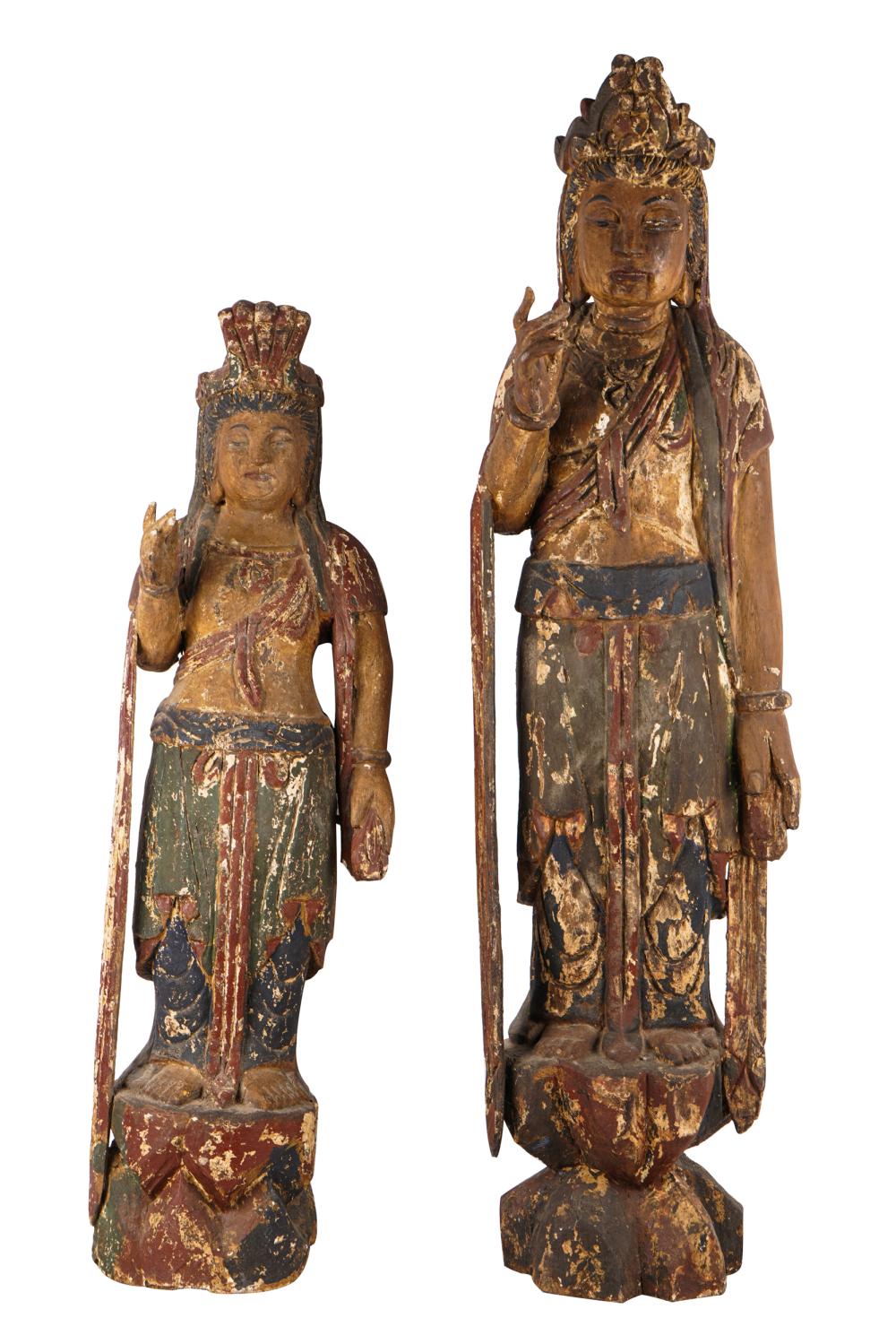 TWO CHINESE POLYCHROMED CARVED 332371