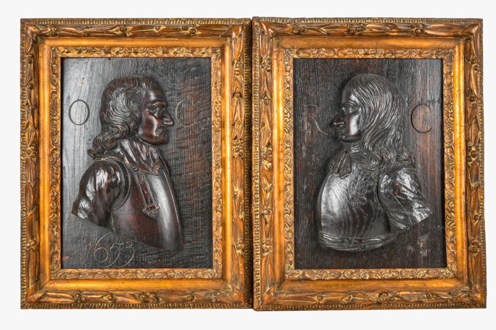 PAIR OF CARVED OAK RELIEF PLAQUESframed 33236b